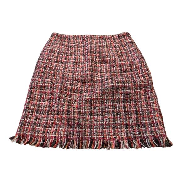 Talbots Plaid Tweed Boulce Fringe Pink Wool Blend Pencil Skirt‎ Size 4 - Picture 2 of 11
